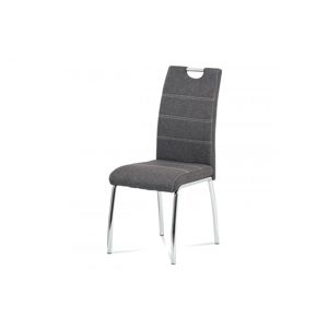 AUTRONIC HC-485 GREY2 Jedálenská stolička, poťah sivá látka, biele prešitie, kovová štvornohá chrómovaná podnož